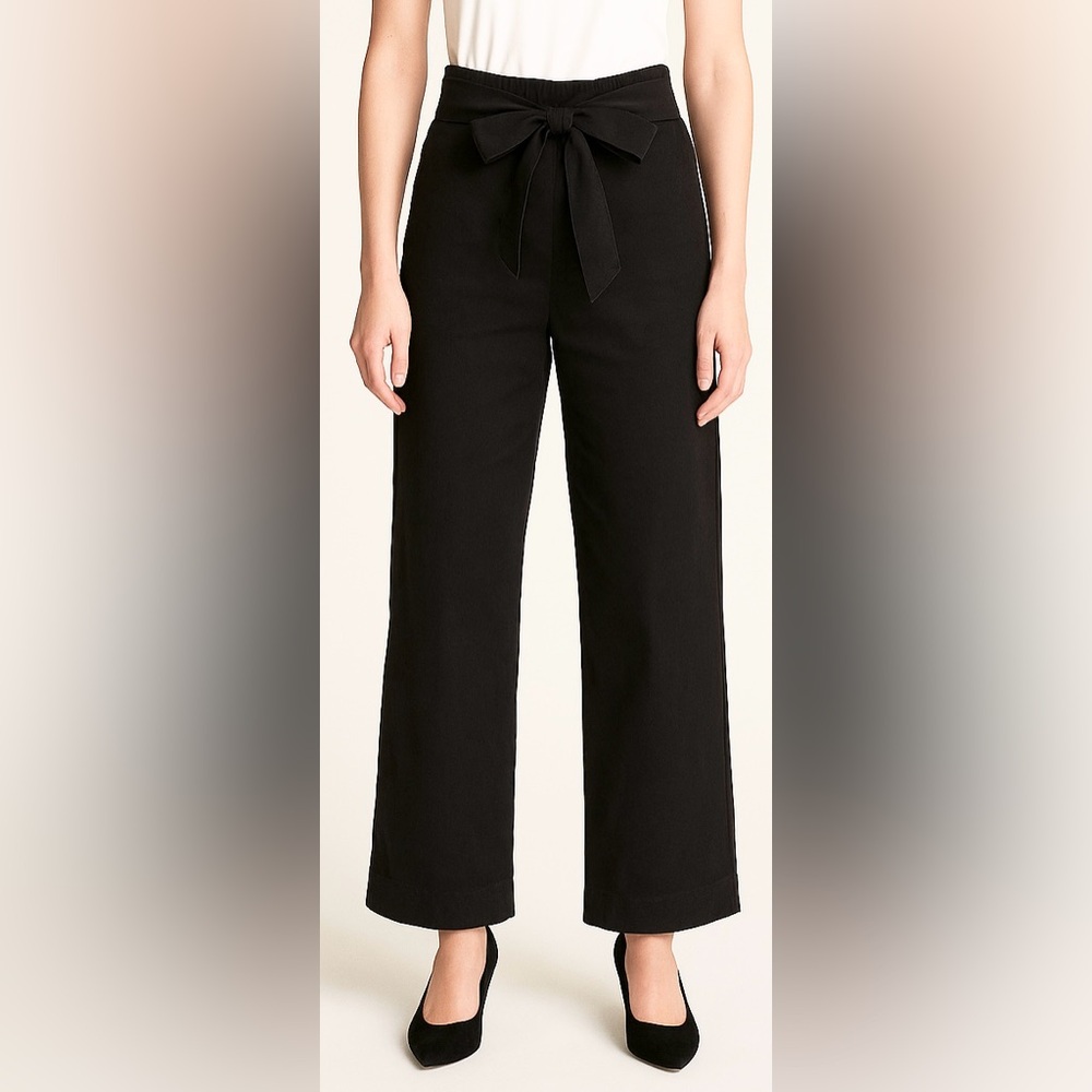 Zara Tie-Front Wide-Leg Black Trouser‎ Pants Size S